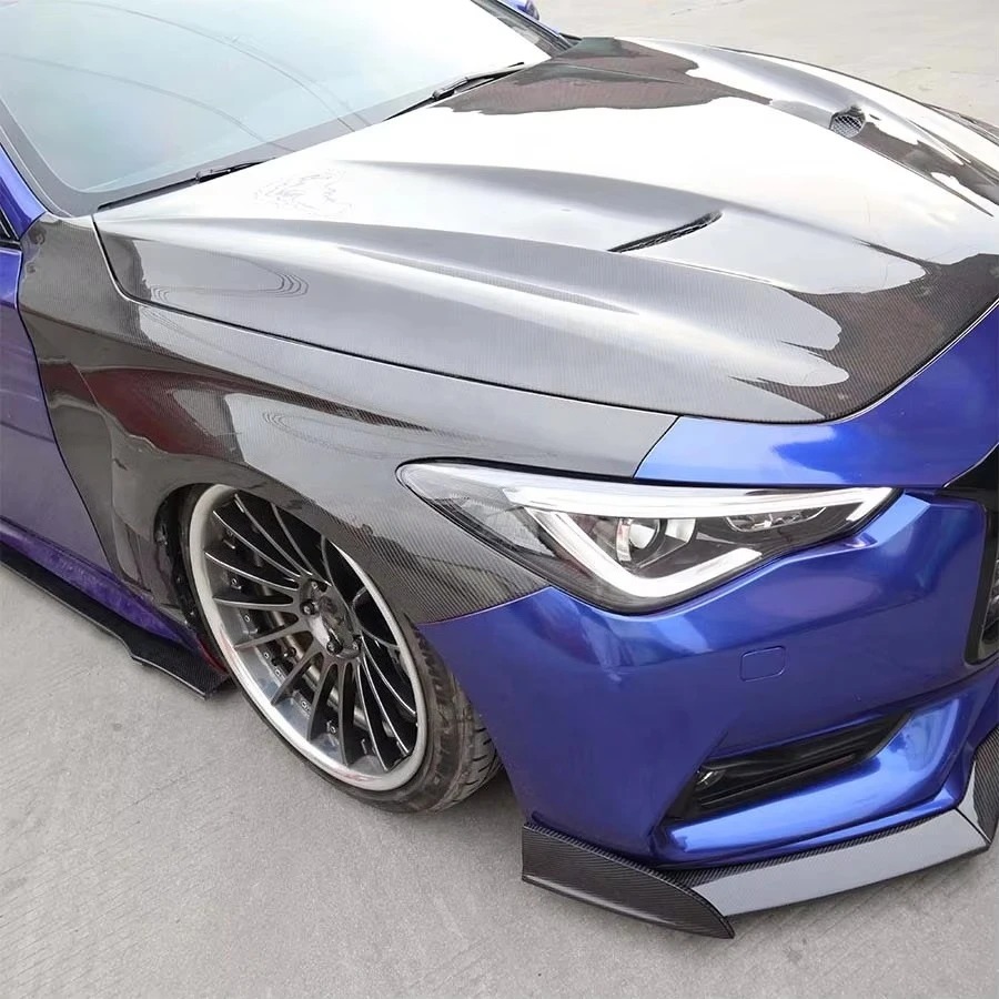 Ventilated Side Fenders for Q60s Coupe 2 Door Sedan-Semi-Carbon Fiber 100% Fit